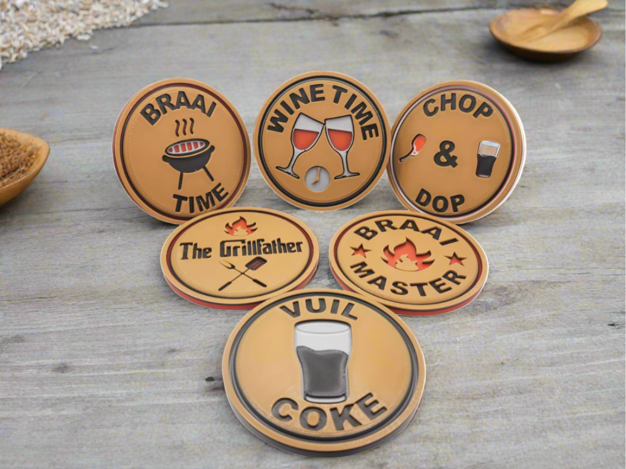 3D printed Braai Coasters Full set